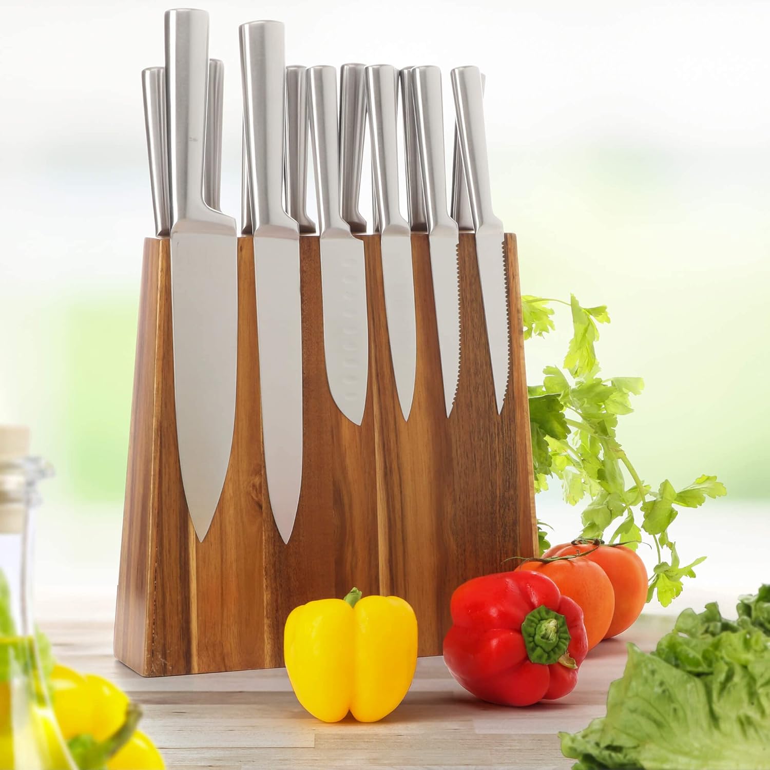 Lyched Vertical Magnetic Knife Block – Double Side Magnetic Wood Knife Holder – Magnetic Knife Stand and Knife Storage – Large Cleaver Holder with
