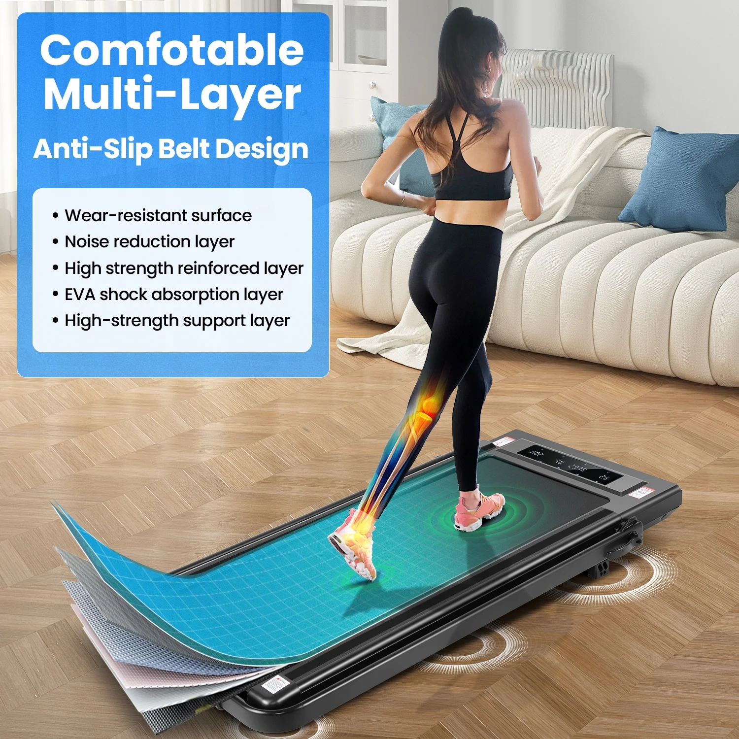 Tikmboex 2 in 1 Under Desk Treadmill with ?2.5HP Strong Motor LED and Supports 3-Ways Control for Home Office Compact Walking Pad