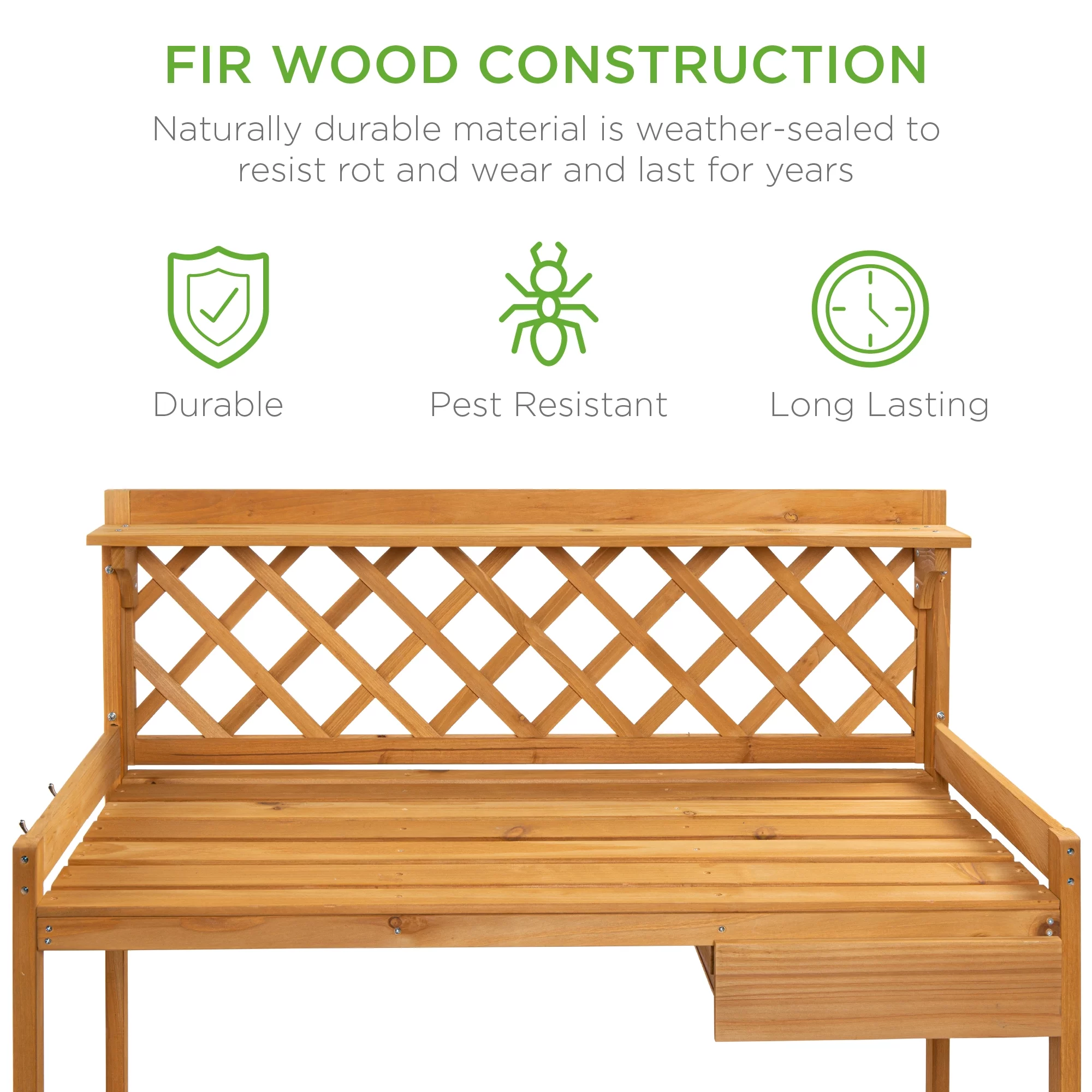 Best Choice Products Outdoor Wooden Garden Potting Bench, Workstation Table w/ Cabinet Drawer, Open Shelf - Natural