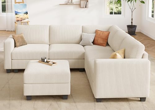 HONBAY Corduroy Modular Sectional Couch with Storage L-Shaped Sectional Couches for Living Room 6 Seater Modular Sofa, Dark Gray