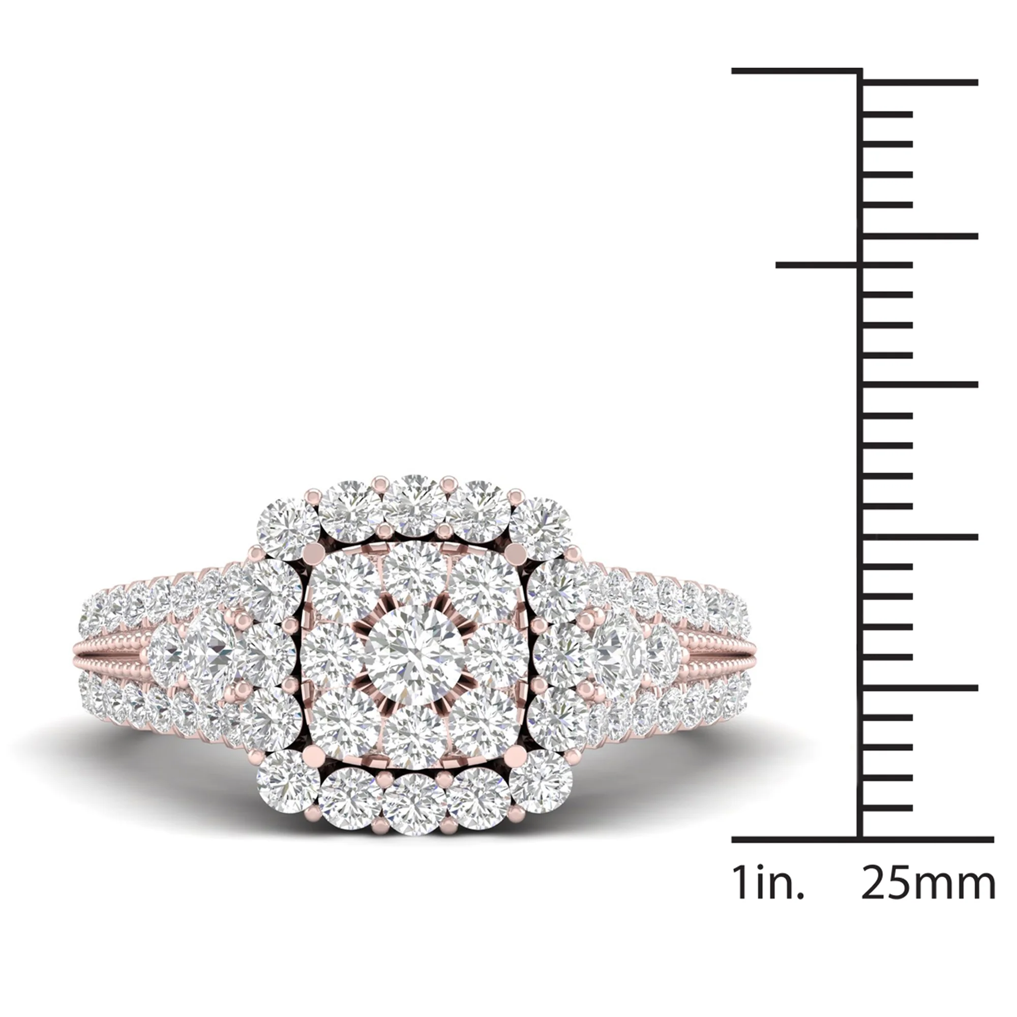 1 1/2Ct TDW Diamond 14K Rose Gold Cluster Engagement Ring