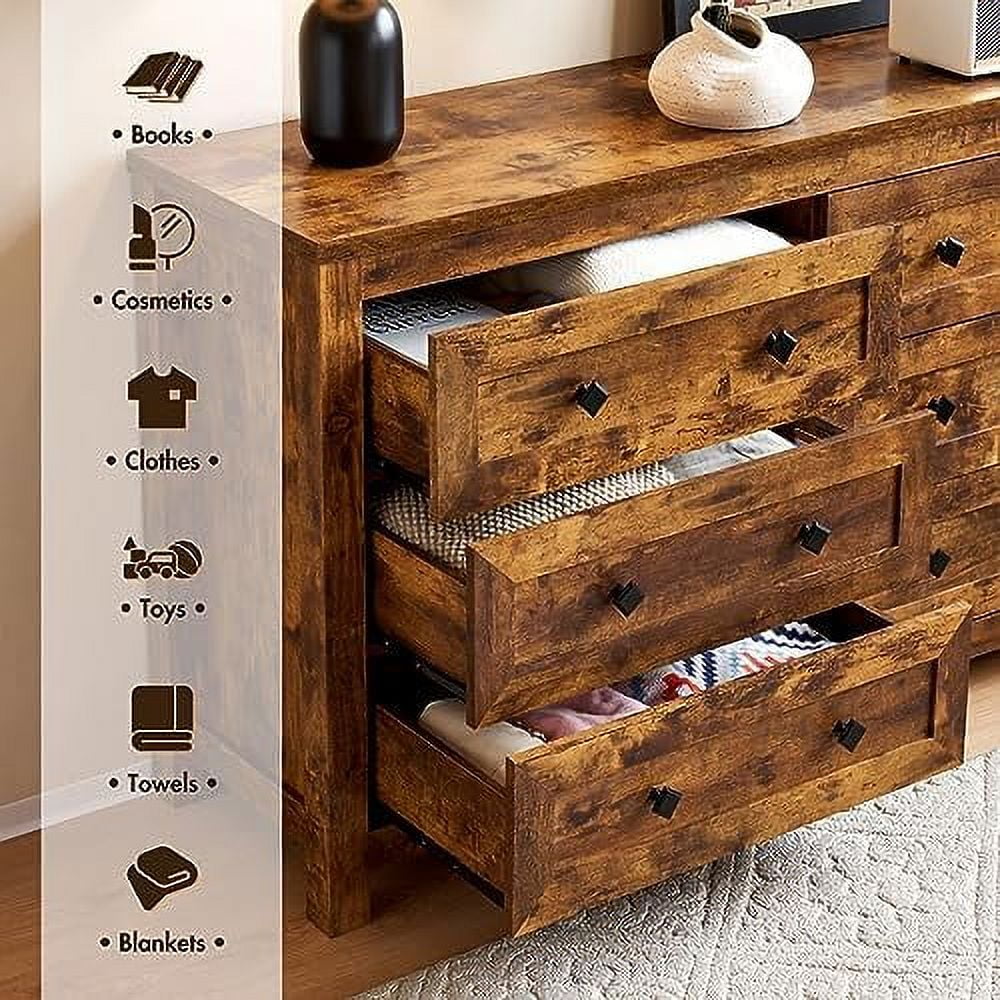 HOOMHIBIU 6 Drawers Dresser for Bedroom  Farmhouse Wood Chest of Drawers with Vintage Grain Texture  Drawer Double Dresser for Bedroom  Living Room
