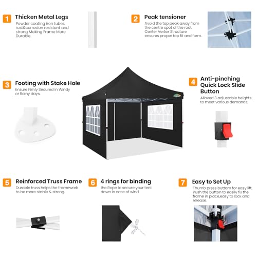 10x10 Pop Up Canopy Tent with 4 Sidewalls and Mesh Windows 2.0