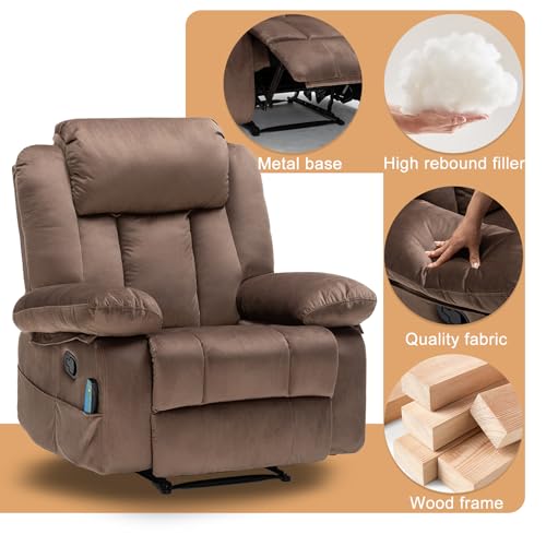 Rocker Recliner Chairs for Adults with Massage & Heat,360°Swivel Glider Nursery Manual Overstuffed Reclining Chair for Living Room