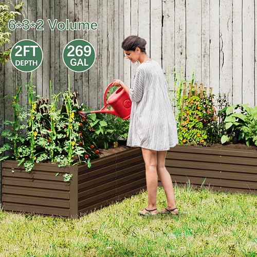 FOOWIN 2pcs 8x4x2ft Galvanized Raised Garden Bed, Planter Raised Garden Boxes Outdoor, Large Metal Raised Beds for Gardening