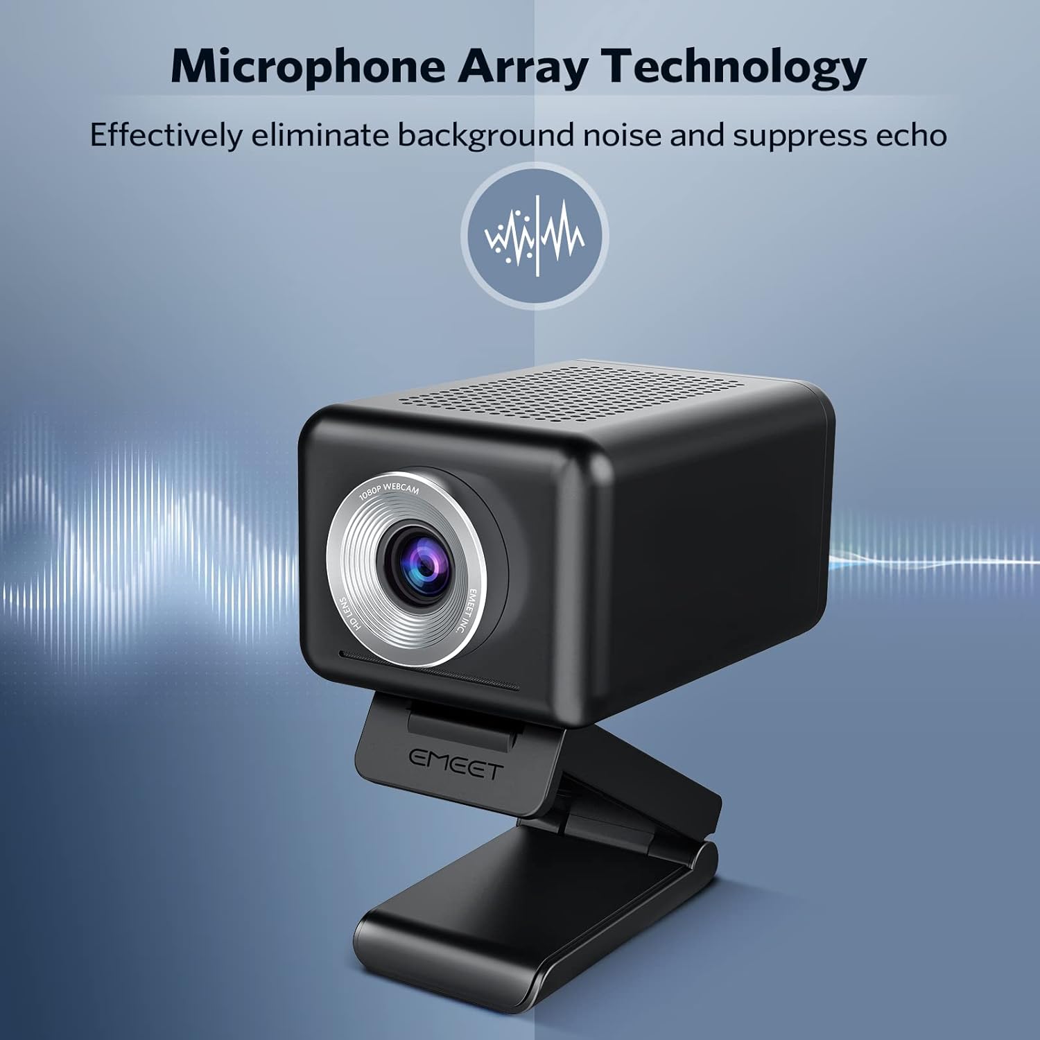 1080P 60FPS Webcam, All-in-one Streaming Camera with 4 Mics and 3W Speaker eMeet C990, 4 Built-in Array Algorithm