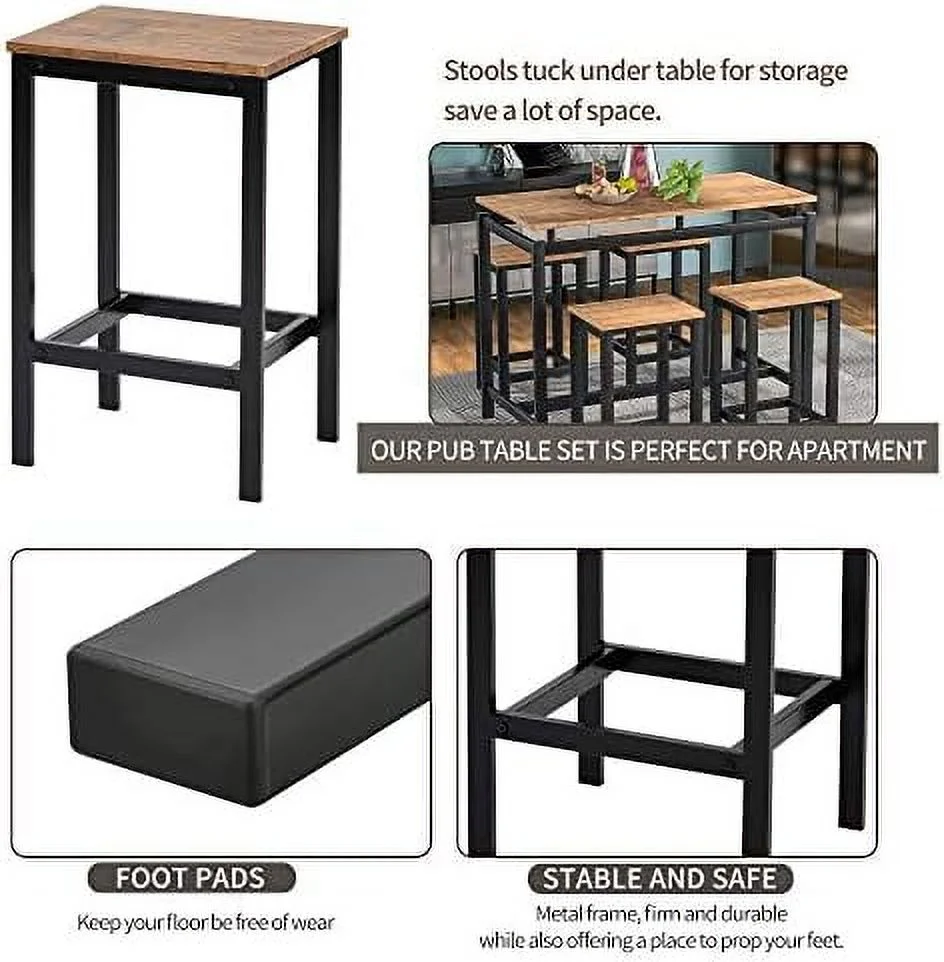 NLIBOOMLife 5-Piece Dining Table Set for 4  Modern Kitchen Counter Height Table Set with 4 Stools  Wood Pub Table  Table Set  Dining Room Table Set