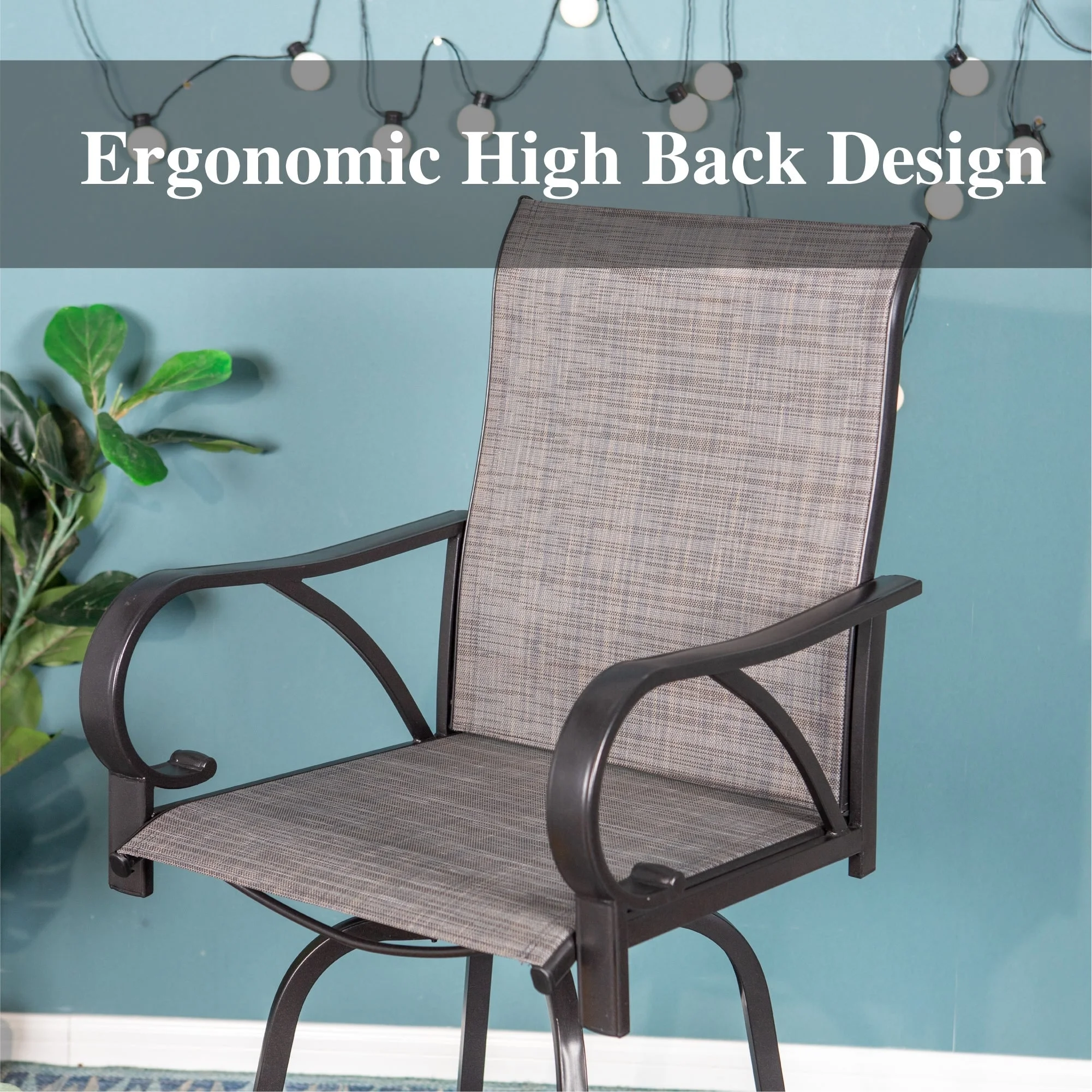 3/5-Piece Patio Bar Stool Set Wood-look Table & Grey Textilene Sling Fabric Swivel Bar Stools 5-Piece - Curated Treasures Market