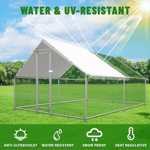 Large Metal Chicken Coop Walk-in Poultry Cage with Water-Resident and Anti-UV Cover Duck Rabbit Cat House Outdoor Chicken Run Pen with Spire Shaped
