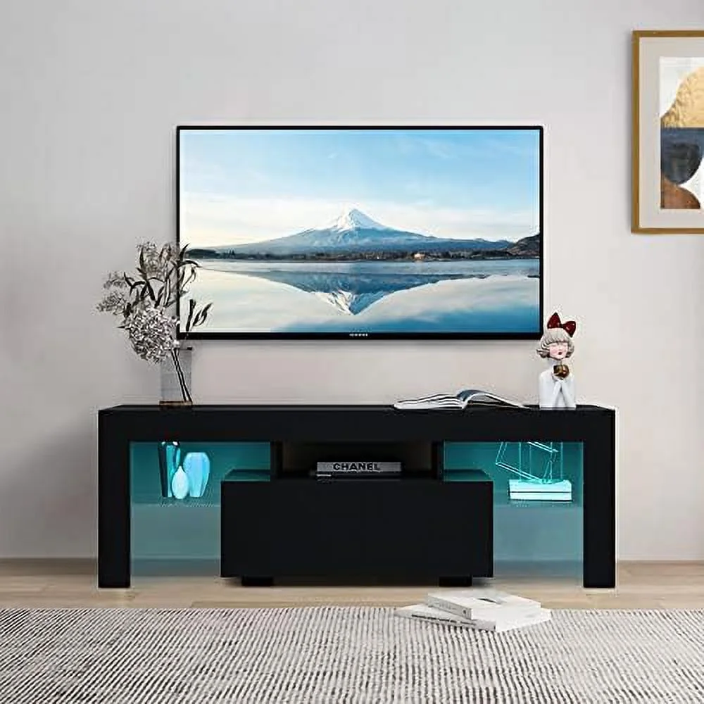 NLIBOOMLife Modern TV Stand with 2  Cabinets Entertainment Center for 65 inch TV Simple Television Media Console Table with 2 Open Shelves Wood TV