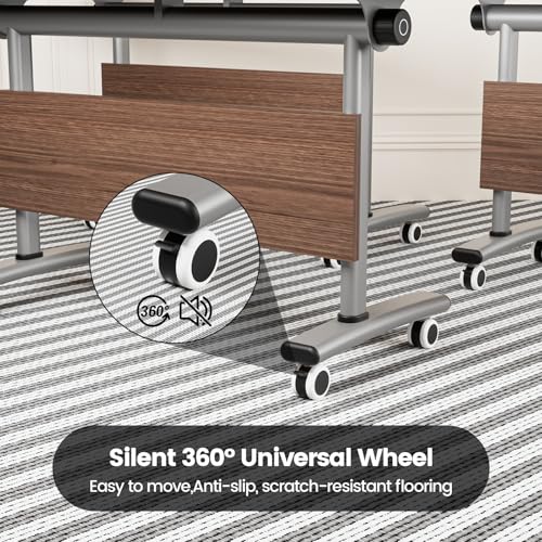 Commercial-Grade Flip-Top Folding Conference Table with Lockable Wheels - Heavy-Duty Mobile Steel Frame Desk for Office, Classroom, Event