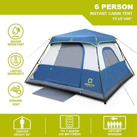 6 Person Camping Tent Waterproof Pop Up Tent with Top Rainfly 60 Seconds Set Up Instant Cabin Tent - Sports Supplies Online Store