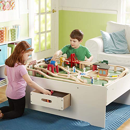 Melissa & Doug Deluxe Wooden Multi-Activity Play Table for Playroom, Wooden Kids Activity and Train Table With Storage, Kids Furniture