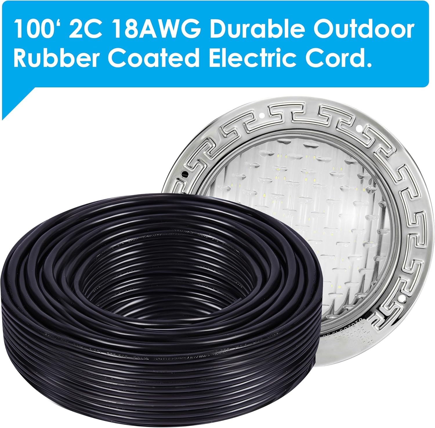 HQUA PN01 120V AC LED Inground Pool Light, 10 Inch 35W 3000lm (300W Incandescent Equivalent), with 100 Feet Cord, Transformer Included