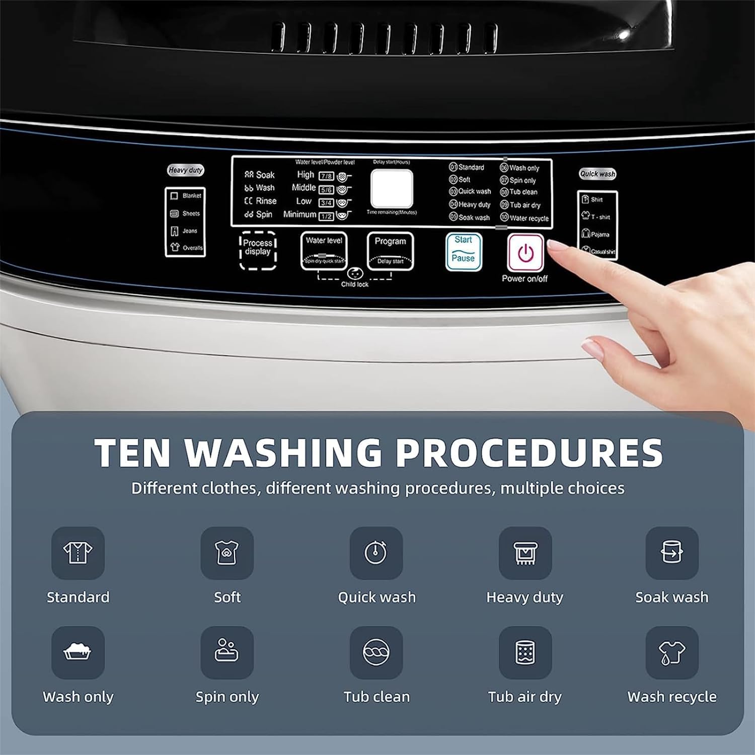 15.6lbs Full-Automatic Washing Machine, Portable Washing Machine With 10 Wash Programs