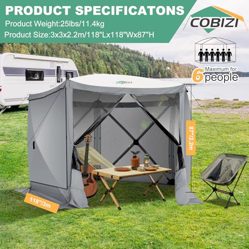 COBIZI 12x12ft Pop up Gazebo Screen Tent Screen House for Camping, Camping Outdoor Screened Gazebo, Canopy Tent