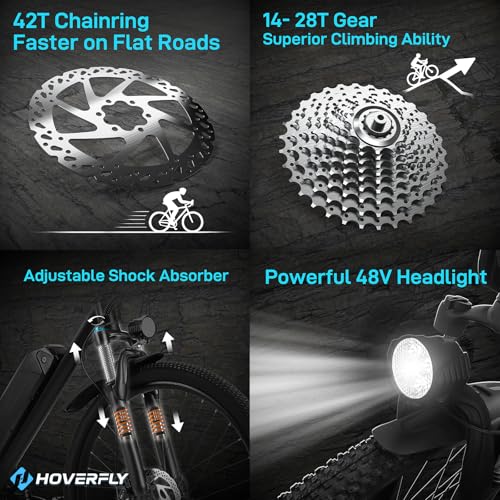 HOVERFLY OUREA 26" Electric Bike for Adults, 750W Peak Motor Mountain Ebike, 20MPH Up to 40 Miles, UL2849 Certified, 7-Speed, Removable Battery