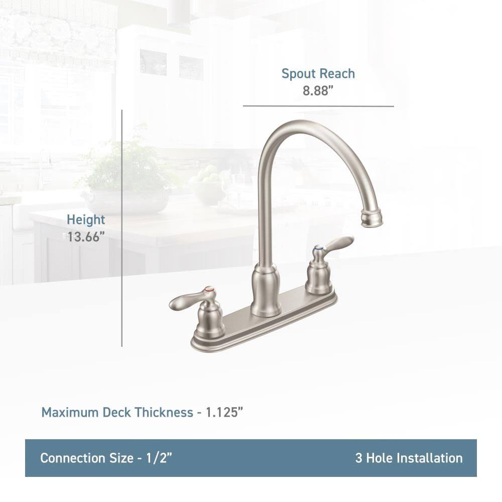 Moen Caldwell Spot Resist Stainless 2-Handle Deck-Mount High-Arc Handle Kitchen Faucet (Deck Plate Included) 87976SRS