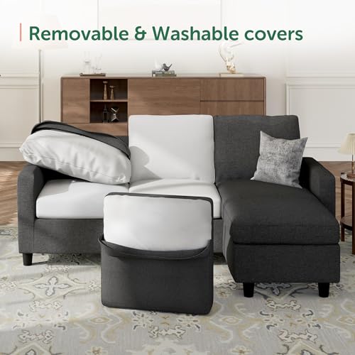 HONBAY Convertible Sectional Sofa, L Shaped Couch with Reversible Chaise for Small Space, Black