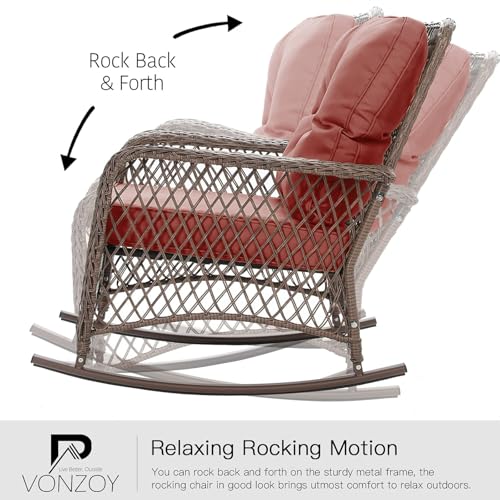 Patio Furniture Set 3 Pieces, Wicker Rocking Bistro Set with Thick Cushions, Outdoor Rocker Chairs and Coffee Table for Porch