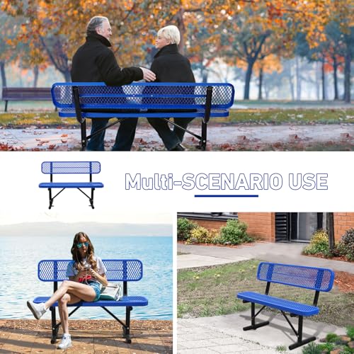 8FT Heavy Duty Park Bench with Back Portable Frame, Outdoor Metal Park Bench with Backrest, Steel Mesh Outdoor Bench for Garden, Lawn, Patio, Porch