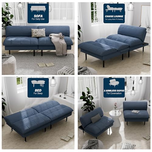 70" Futon Sofa Bed, 4 in 1 Multi-Function Couch Sleeper with Adjustable Backrest, Modern Convertible Futon, Recliner Small Loveseat for Living Room