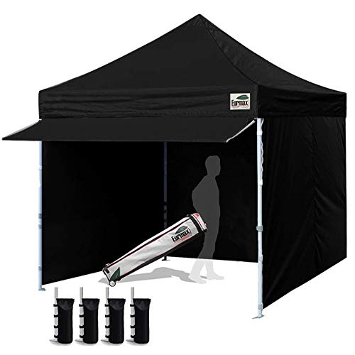 Eurmax USA 10 x 10 Pop up Canopy Commercial Tent Outdoor Party Canopies with 4 Removable Zippered Sidewalls and Roller Bag Bonus 4 Canopy Sand Bags &