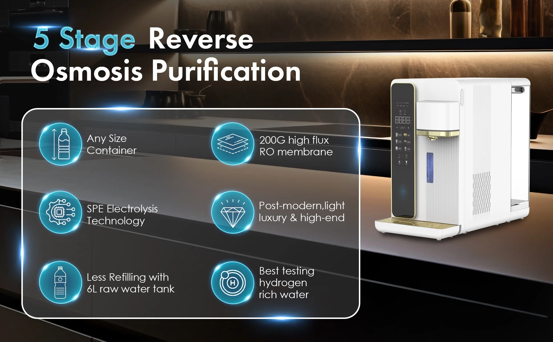 TRITON H2O Countertop Reverse Osmosis System, 5 Stage Purification, Hot and Cold Water Dispenser, RO Filtration, 3:1 Pure to Drain