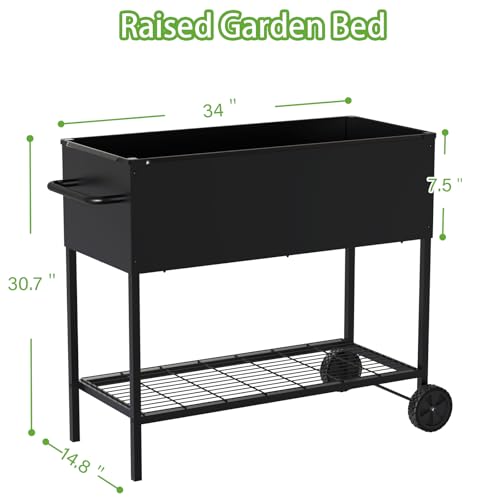 51 &times; 26 &times; 32 Inches Raised Garden Bed with Legs/Storage Shelf, Mobile Planter Box for Outdoor Plants, Elevated Garden Bed for Backyard