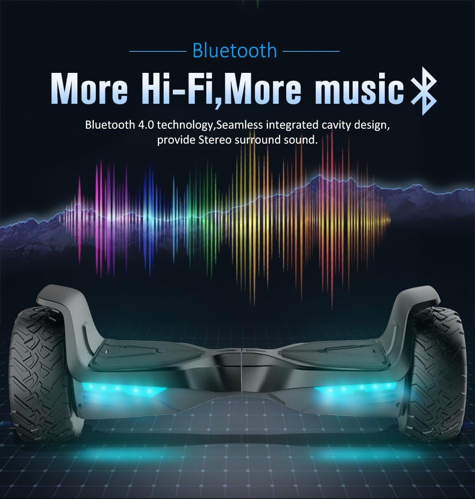 TOMOLOO Hoverboard All Terrain with Bluetooth Speaker and LED Lights Self-Balancing Scooter UL2272 Certified 8.5" Wheel Electric Scooter for Kids and