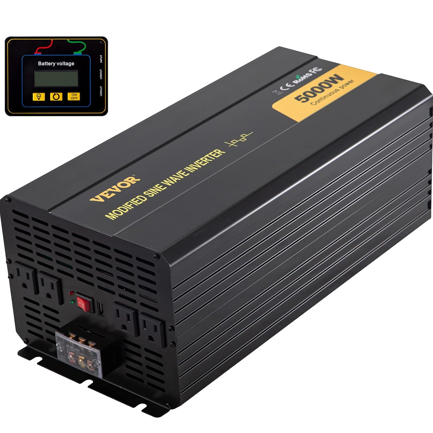 VEVOR Power Inverter, 5000W Modified Sine Wave Inverter, DC 12V to AC 120V Car Converter, with LCD Remote Controller, LED Indicator