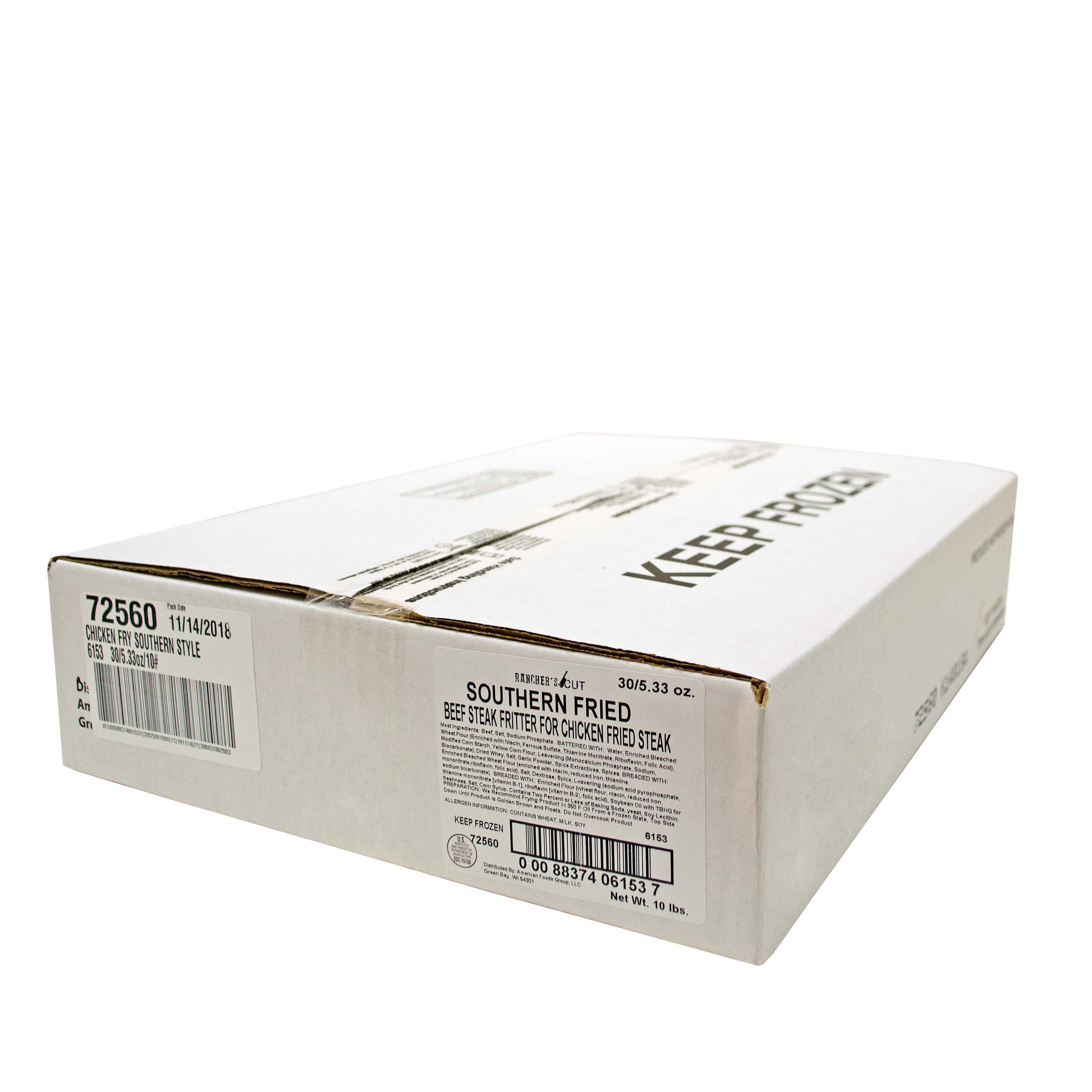Kings Command Foods Raw Chicken Fried Beef Steak - Southern Style, 5.3 Ounce - 30 per case.