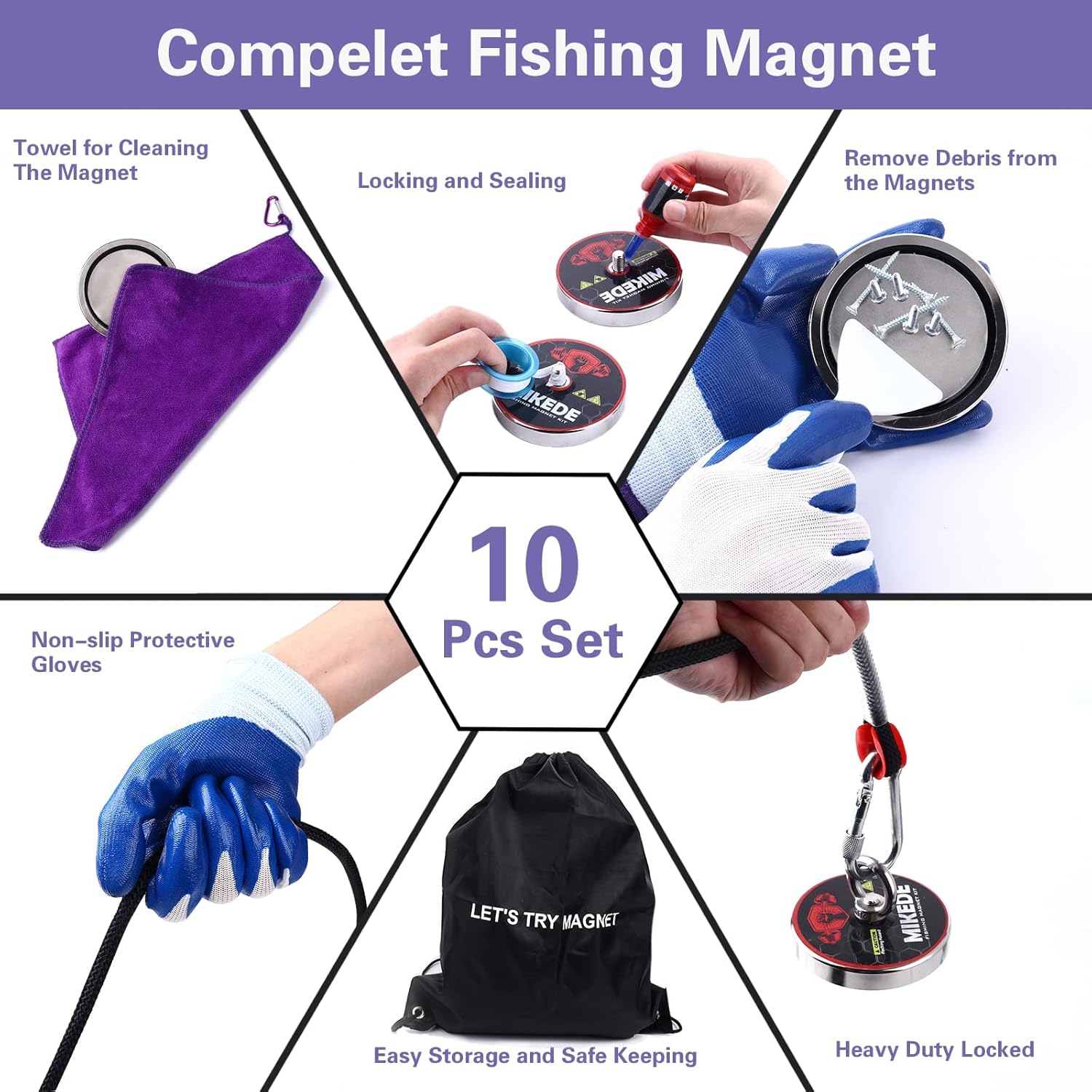 MIKEDE Fishing Magnets, 1080 LBS Pulling Force Strong Magnets Fishing Kit with Heavy Duty Rope Diameter 3.94inch(100mm)