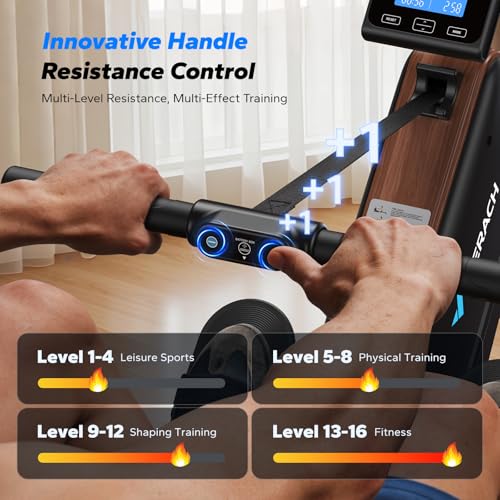 MERACH Rowing Machines for Home, Powerful Electromagnetic Row Machine with 51.2" Extended Rail, 16-Level Handle Resistance Adjustment Rower