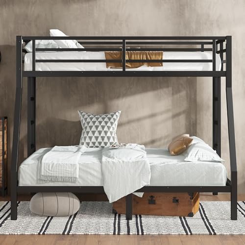 Heavy Duty Bunk Bed Frame with Ladder, Twin XL Over Twin XL Bunk Beds with Safety Guardrails, Adults Bunk Beds with Noise-Reducing Rubber Stoppers