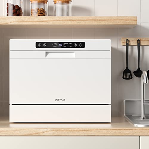 COSTWAY Countertop Dishwasher, 6 Place Settings Built-in Dishwasher with 72 H Preserve, Air Dry Function, LED Touch Control and 5 Washing Programs