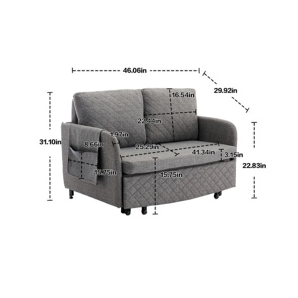 Convertible Sleeper Sofa Bed, Modern Velvet Loveseat Couch with Pull Out Bed, Small Love Seat Futon Sofa Bed with Headboard, 2 Pillows & Side Pockets