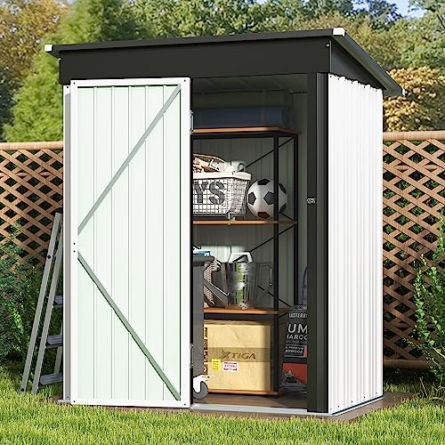 Patiowell 5x3 FT Outdoor Storage Shed, Tool Shed with Sloping Roof and Lockable Door, Metal Shed for Backyard Garden Patio Lawn, Brown
