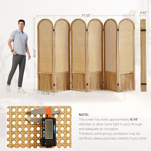 Room Divider 4 Panel, Folding Privacy Screen, Foldable Wood Divider Room Dec, Rattan Room Divider, Portable Partition Screen