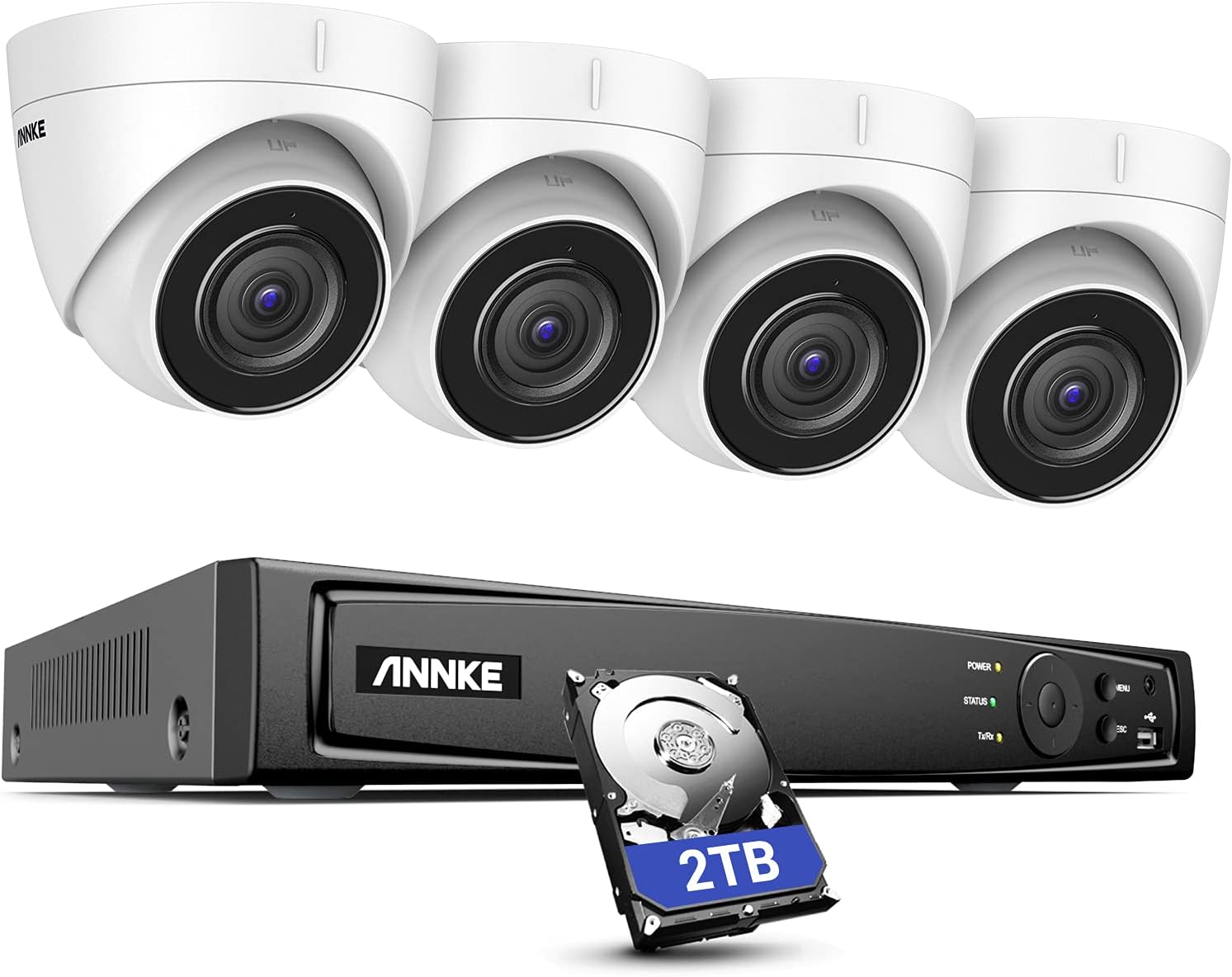 ANNKE 4K PoE Camera Security System, 8CH H.265+ NVR Recoder with 2TB Hard Disk and 4pcs Ultra HD IP Cameras, Audio Recording