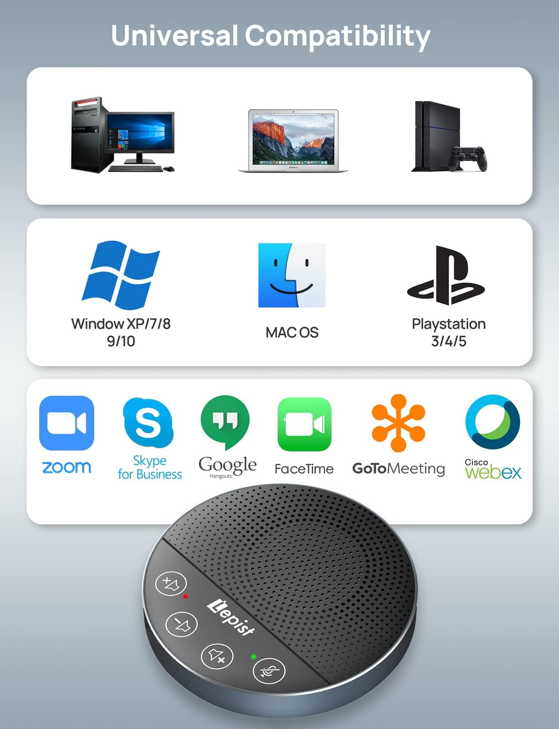 USB Speakerphone - Lepist LE2103N Computer Speakers with Microphone, Conference Call Speaker with Microphone for Zoom, Skype, 360° Voice Pickup
