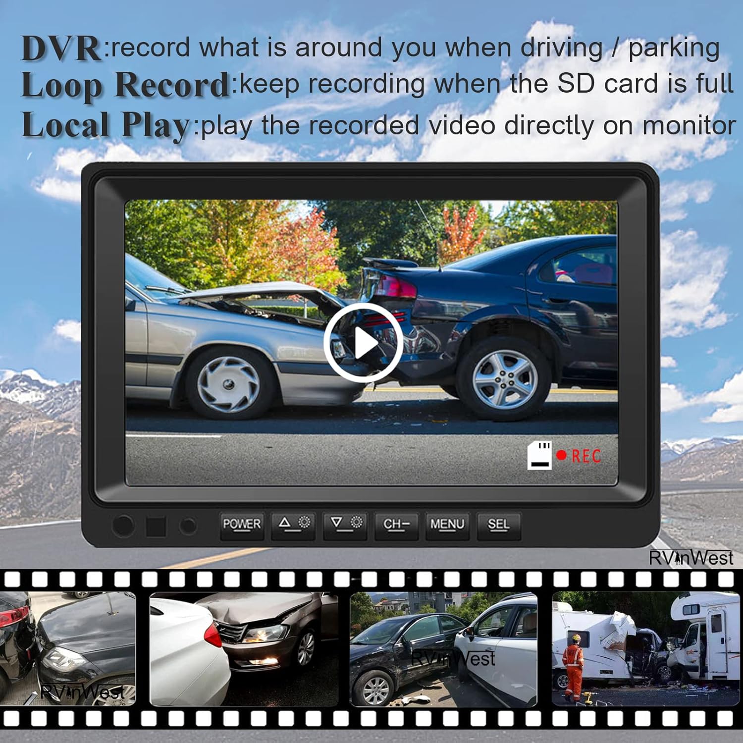 Backup Camera System with 9'' 1080P Monitor for RV Semi Box Truck Trailer Camper