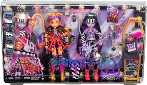 Mattel Monster High Dolls, the Hissfits Band three-Pack With Toralei Stripe, Meowlody And Purrsephone