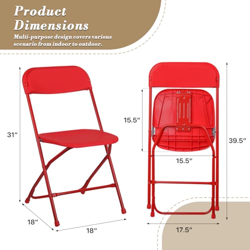 Athena Collection Red Plastic Folding Chairs for Adults, 10 Pack