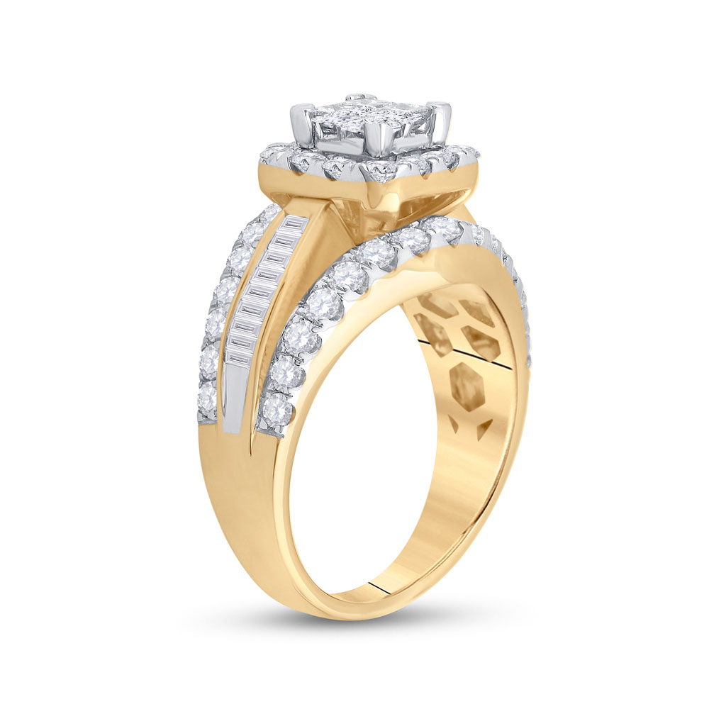 Women's Solid 14kt Yellow Gold Princess Diamond Cluster Bridal Wedding Engagement Ring 2 Cttw Ring Size 6