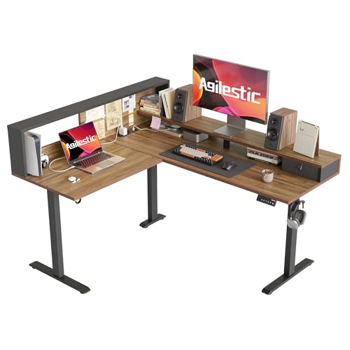 Agilestic L Shaped Electric Standing Desk with 2 Drawers, 63 Inch Ergonomic Adjustable Height Desk with Storage