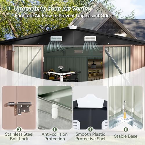 Aoxun 6.2x4 FT Shed Outdoor Storage Shed Metal Garden Shed with Lockable Doors & Slooping Roof Tool Shed Bike Shed for Backyard, Patio