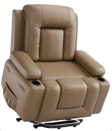 GarveeHome Power Lift Recliner Chair - Heat and Massage, Faux PU Electric Lift Recliner for Elderly & Mobility Impaired, Adjustable Back and Legs