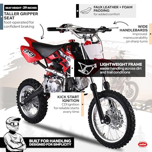 Coolster 125cc Dirt Bike for Kids & Adults - Gas Powered Manual Transmission Off-Road Pit Bike with Kick Start System, QG-214-2