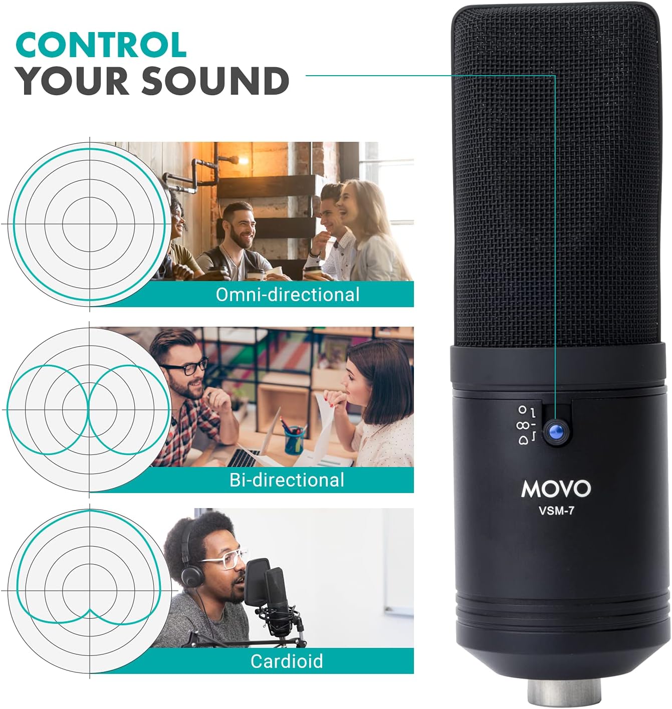 Movo Podcast Equipment Bundle with XLR Wired Microphone, 3.5mm/6.35mm Studio Headphones, and Desktop Mic Stand with Pop Filter